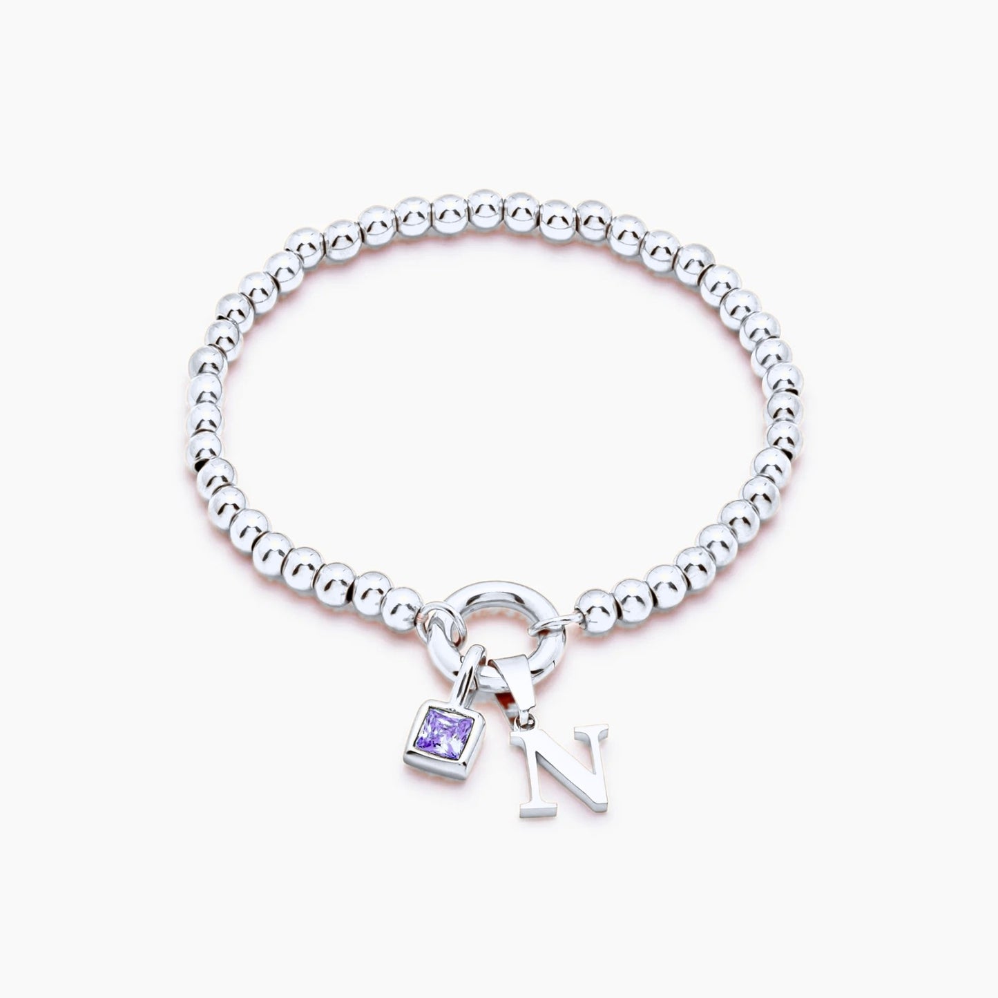 beaded-initial-birthstone-bracelet — Silver / Jun-Alexandrite