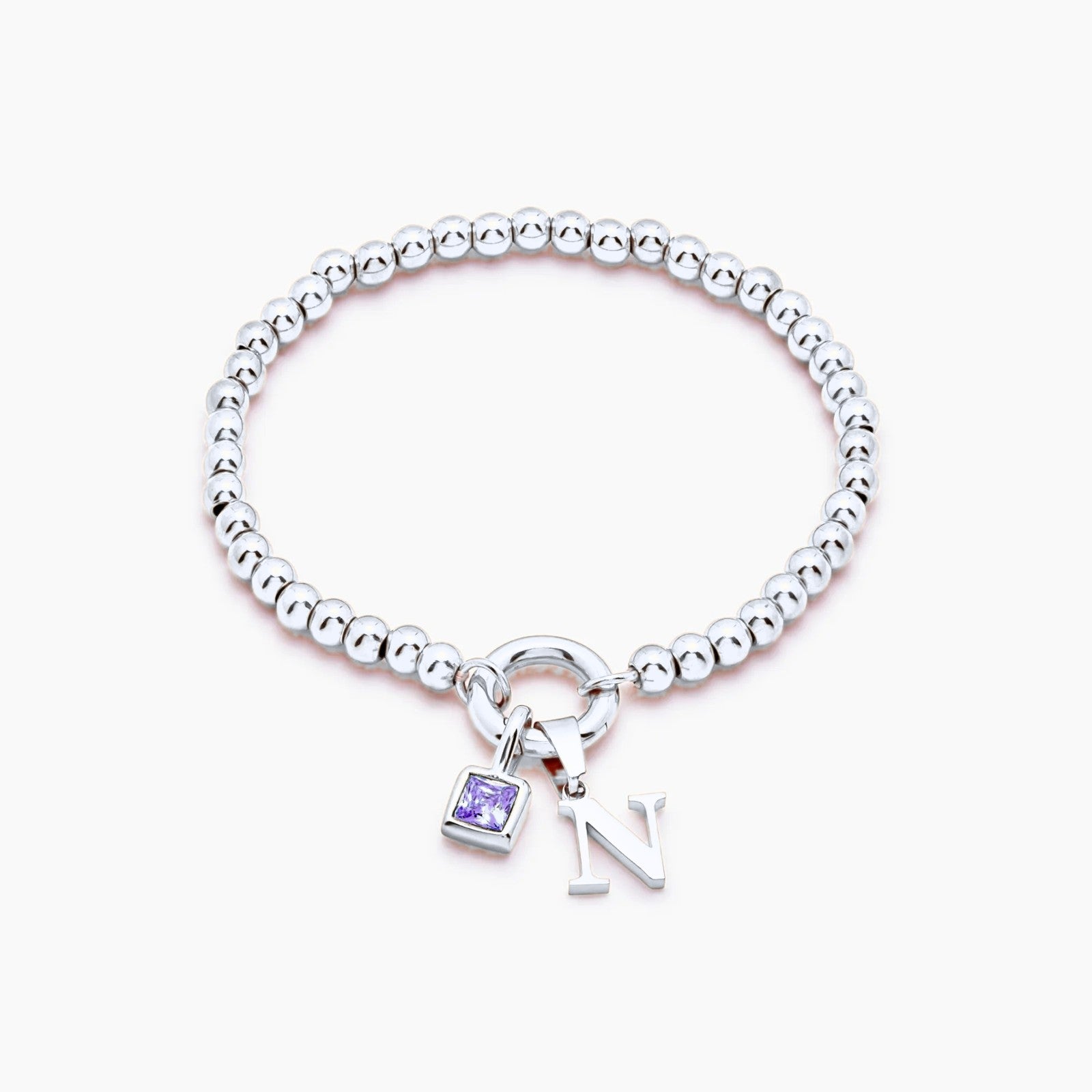 beaded-initial-birthstone-bracelet — Silver / Jun-Alexandrite