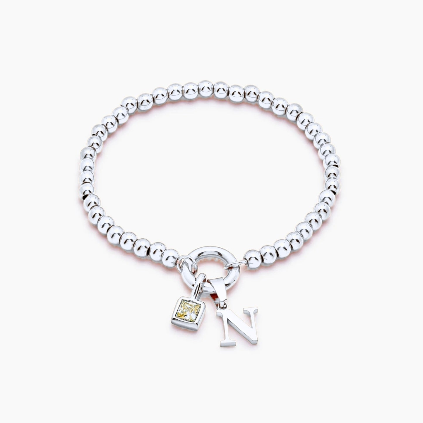 beaded-initial-birthstone-bracelet — Silver / Nov-Citrine