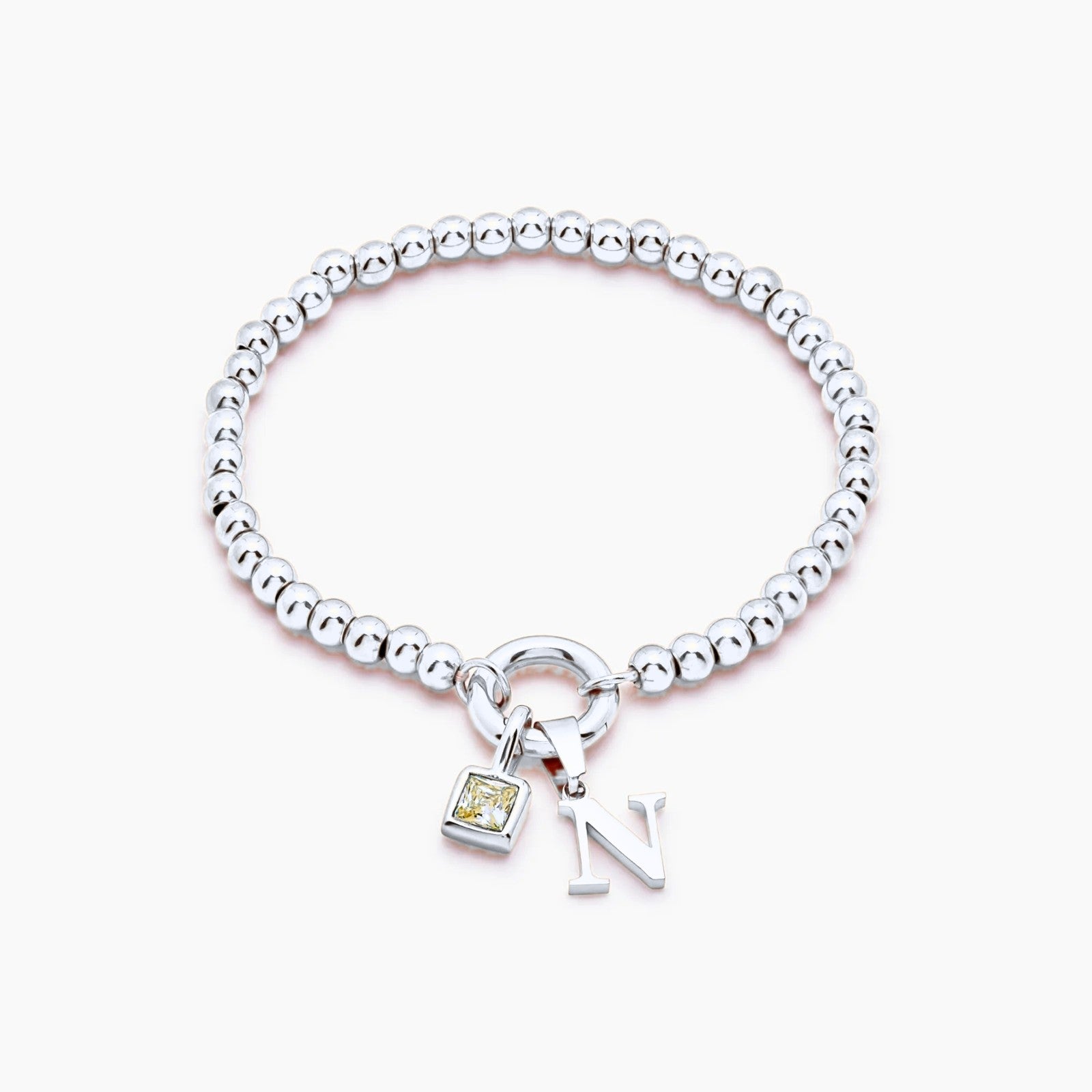 beaded-initial-birthstone-bracelet — Silver / Nov-Citrine