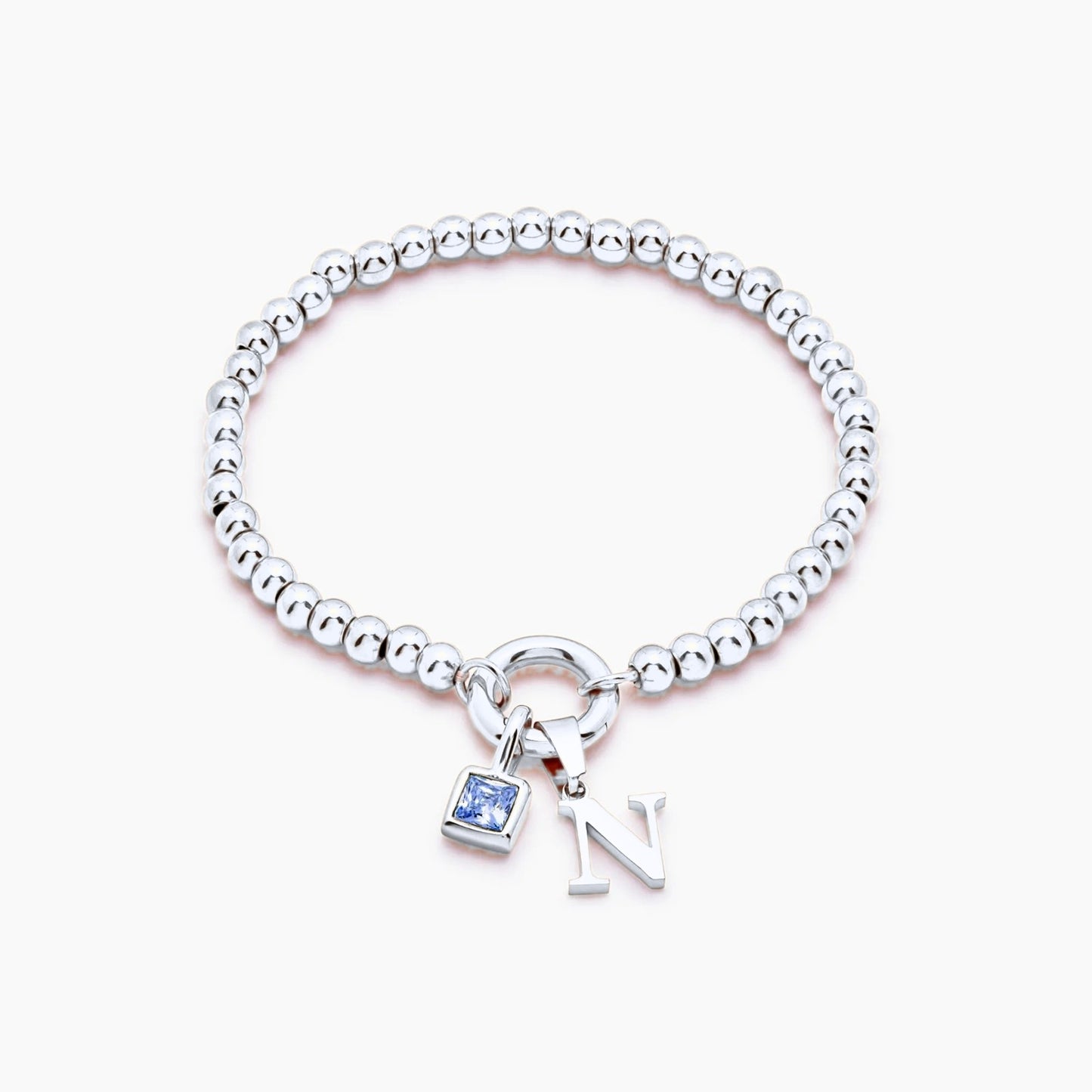 beaded-initial-birthstone-bracelet — Silver / Sep-Sapphire