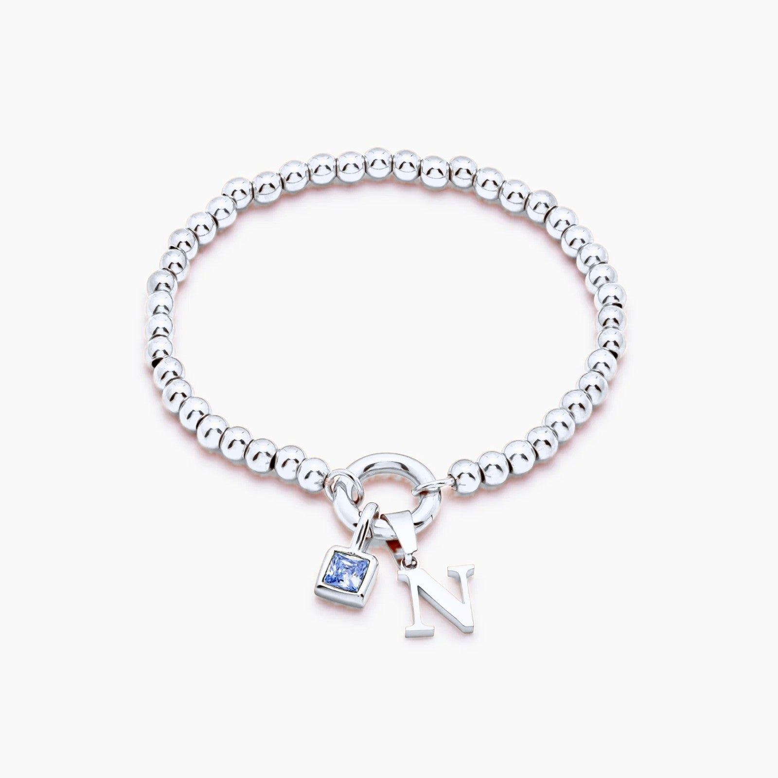 beaded-initial-birthstone-bracelet — Silver / Sep-Sapphire