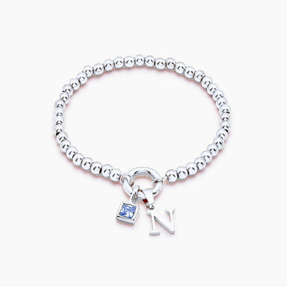 beaded-initial-birthstone-bracelet — Silver / Sep-Sapphire