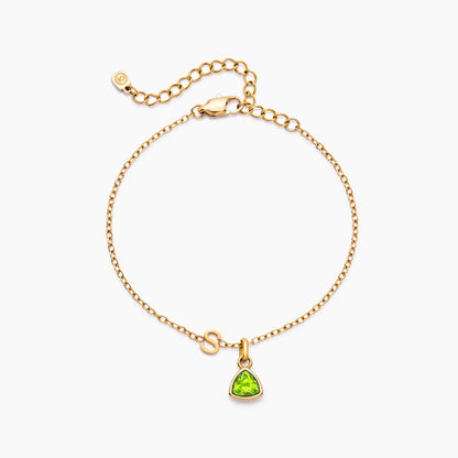 birthstone-initial-charm-bracelet — Gold / Aug-Peridot