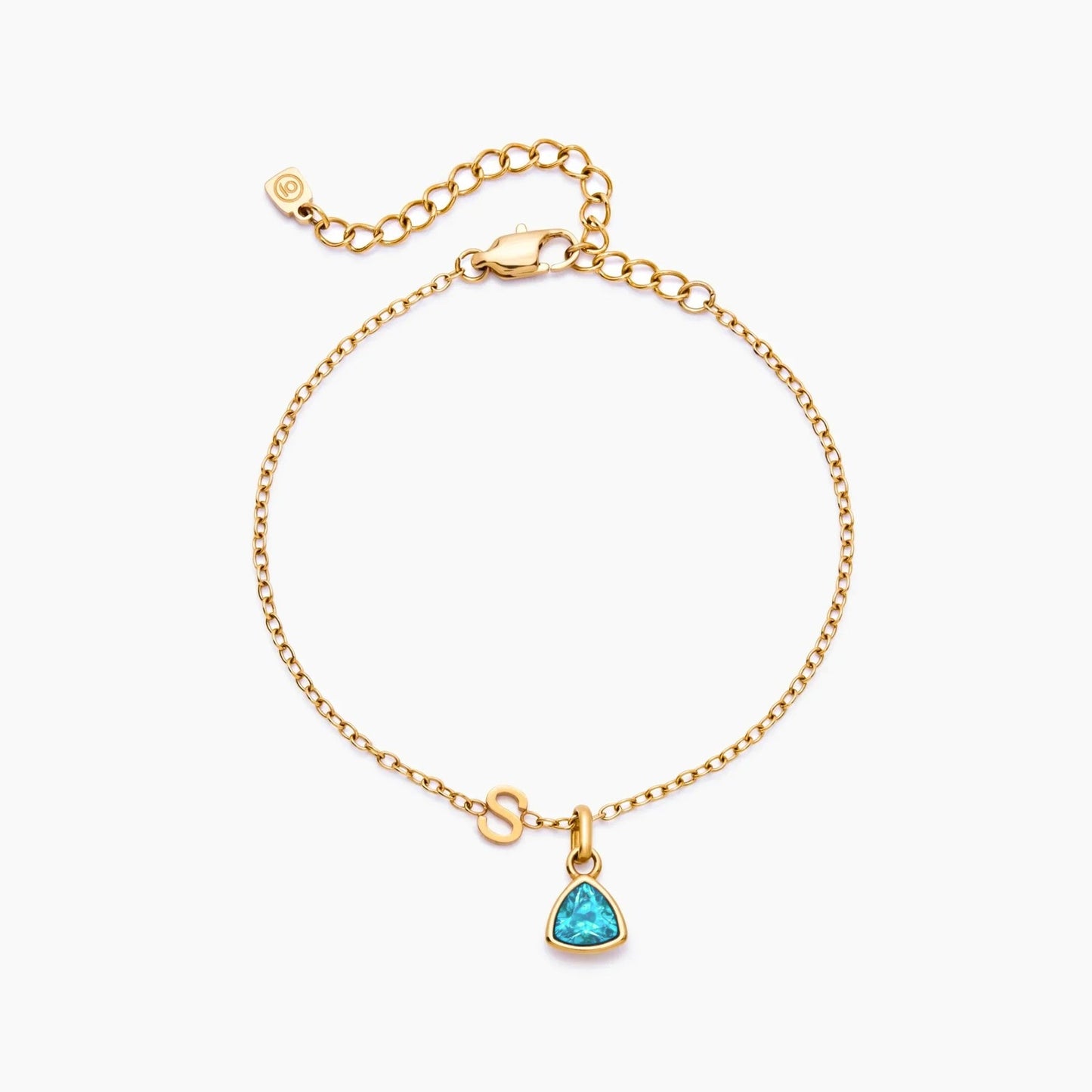 birthstone-initial-charm-bracelet — Gold / Mar-Aquamarine