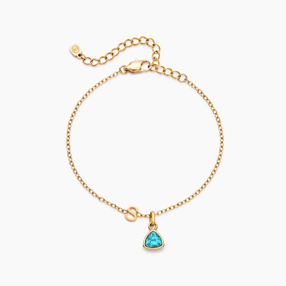 birthstone-initial-charm-bracelet — Gold / Mar-Aquamarine