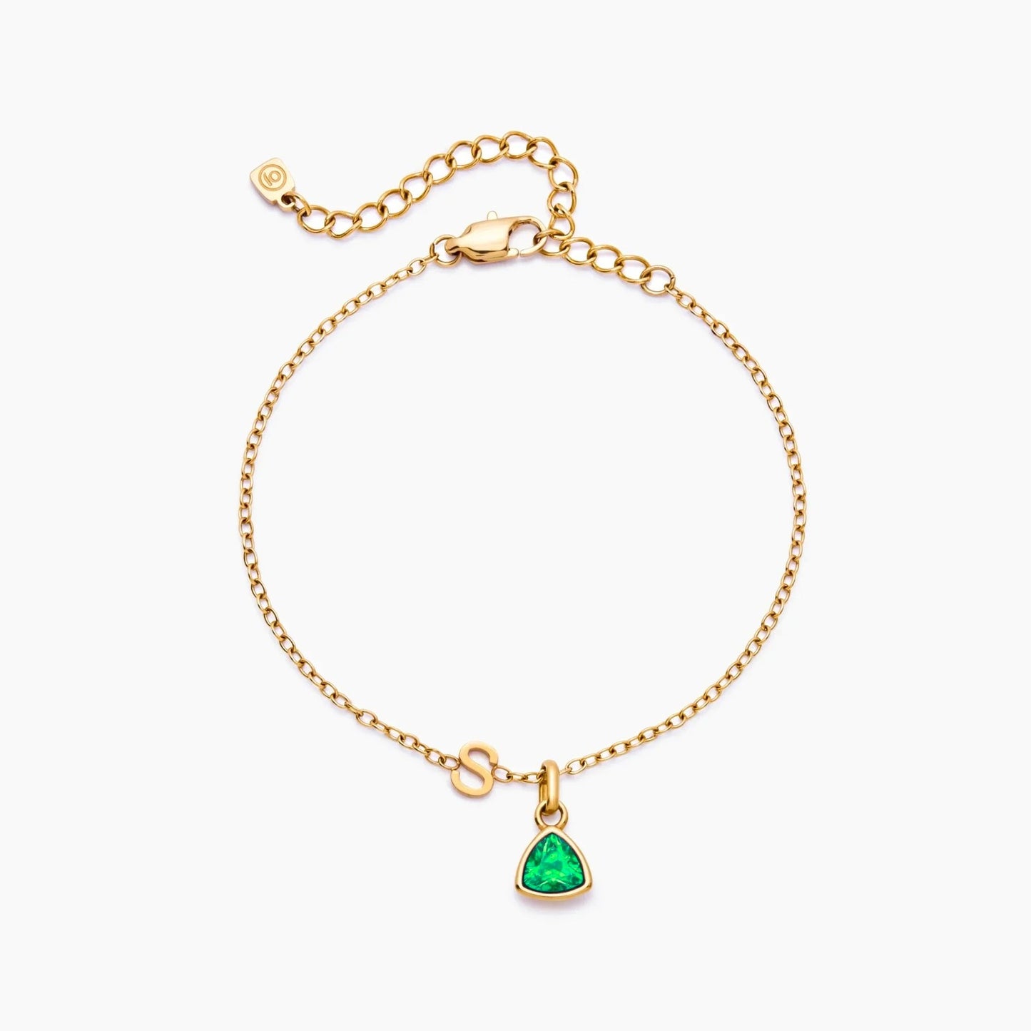 birthstone-initial-charm-bracelet — Gold / May-Emerald