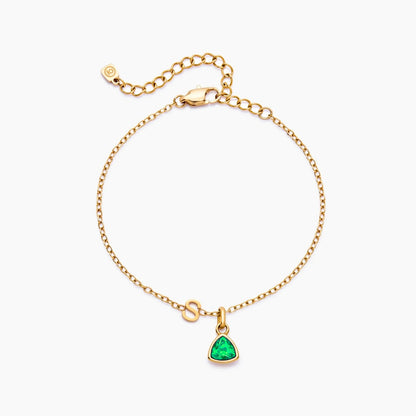 birthstone-initial-charm-bracelet — Gold / May-Emerald