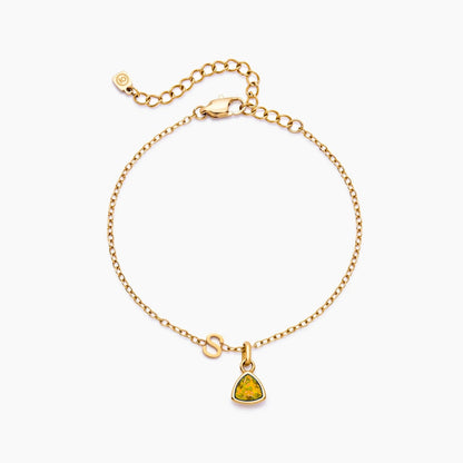 birthstone-initial-charm-bracelet — Gold / Nov-Citrine