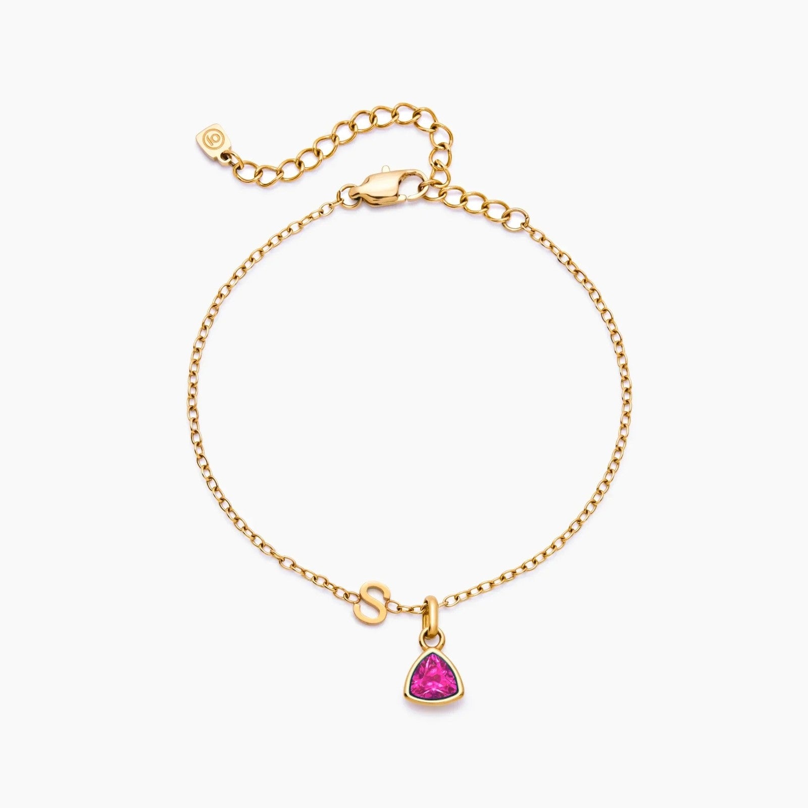 birthstone-initial-charm-bracelet — Gold / Oct-Pink Tourmaline