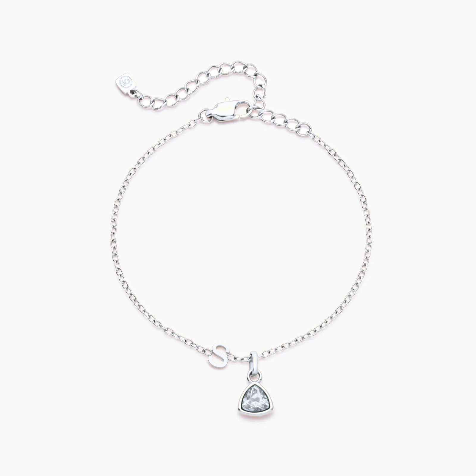 birthstone-initial-charm-bracelet — Silver / Apr-Diamond