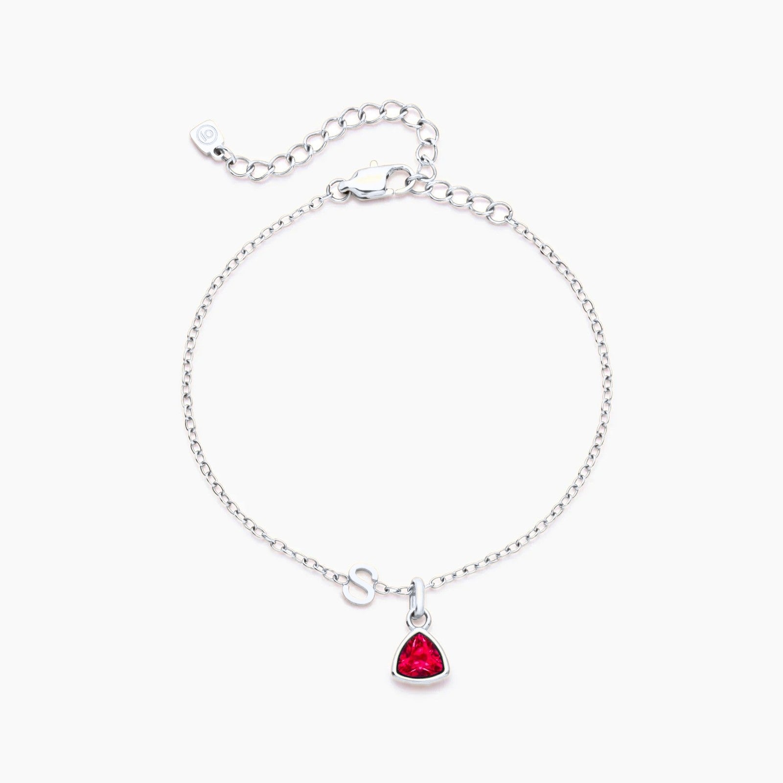 birthstone-initial-charm-bracelet — Silver / Jul-Ruby