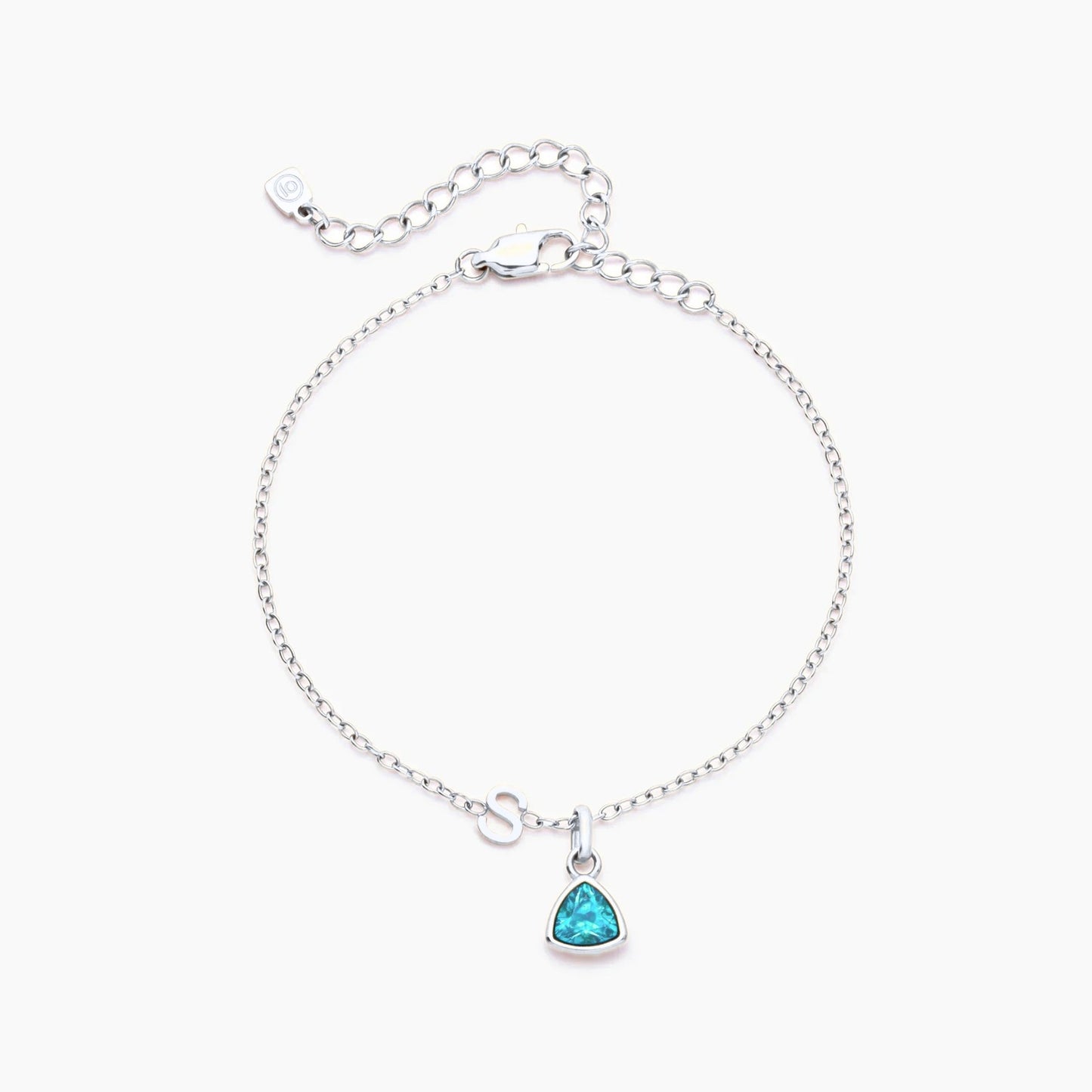 birthstone-initial-charm-bracelet — Silver / Mar-Aquamarine