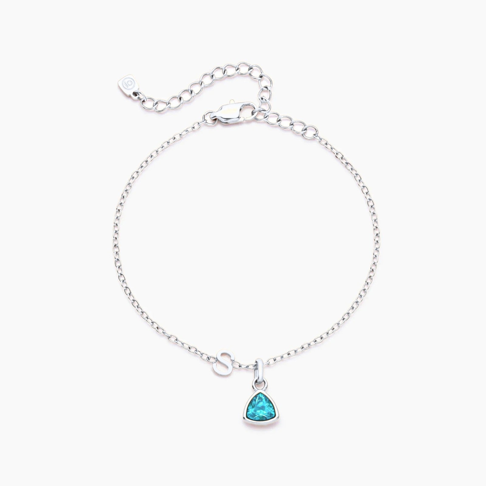 birthstone-initial-charm-bracelet — Silver / Mar-Aquamarine