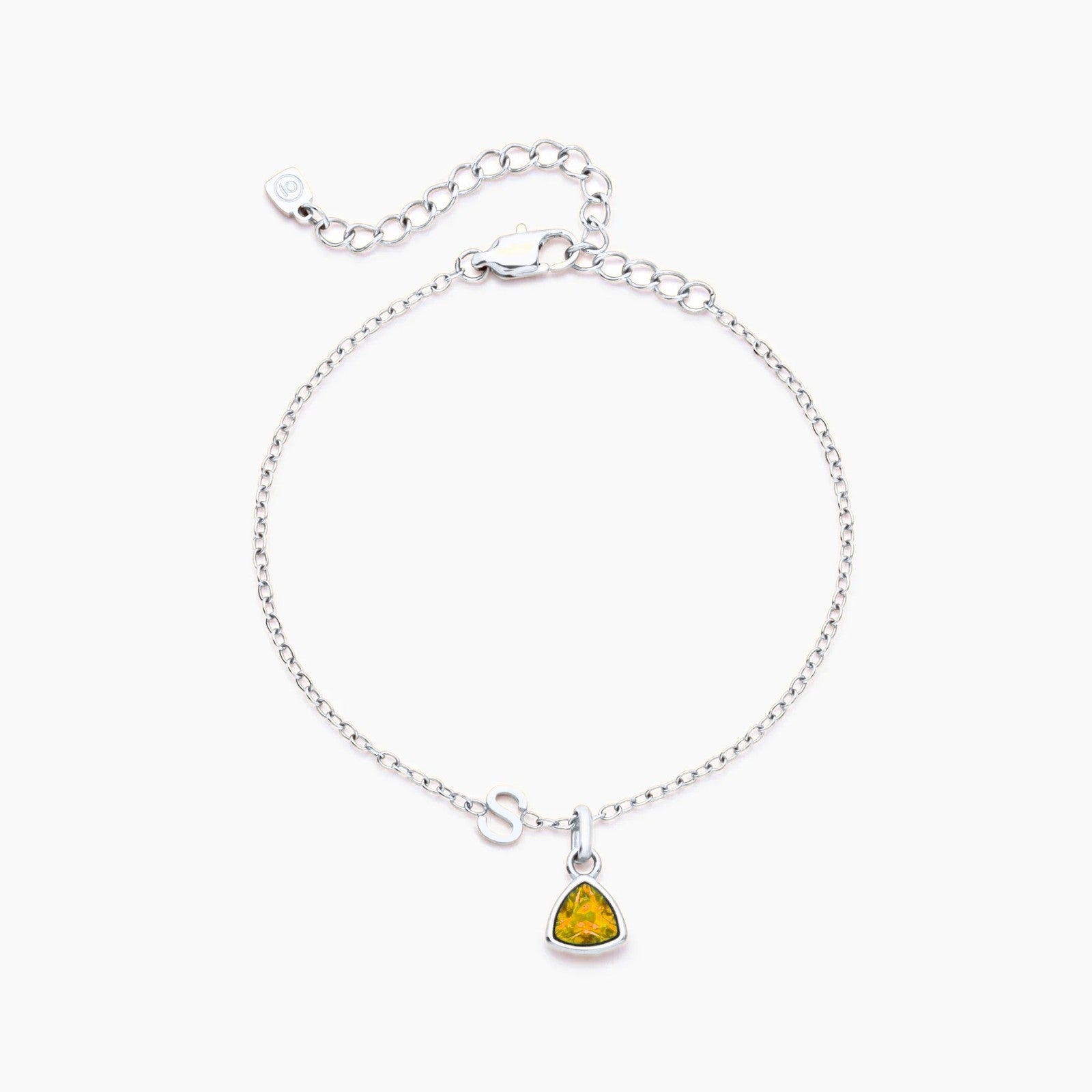 birthstone-initial-charm-bracelet — Silver / Nov-Citrine