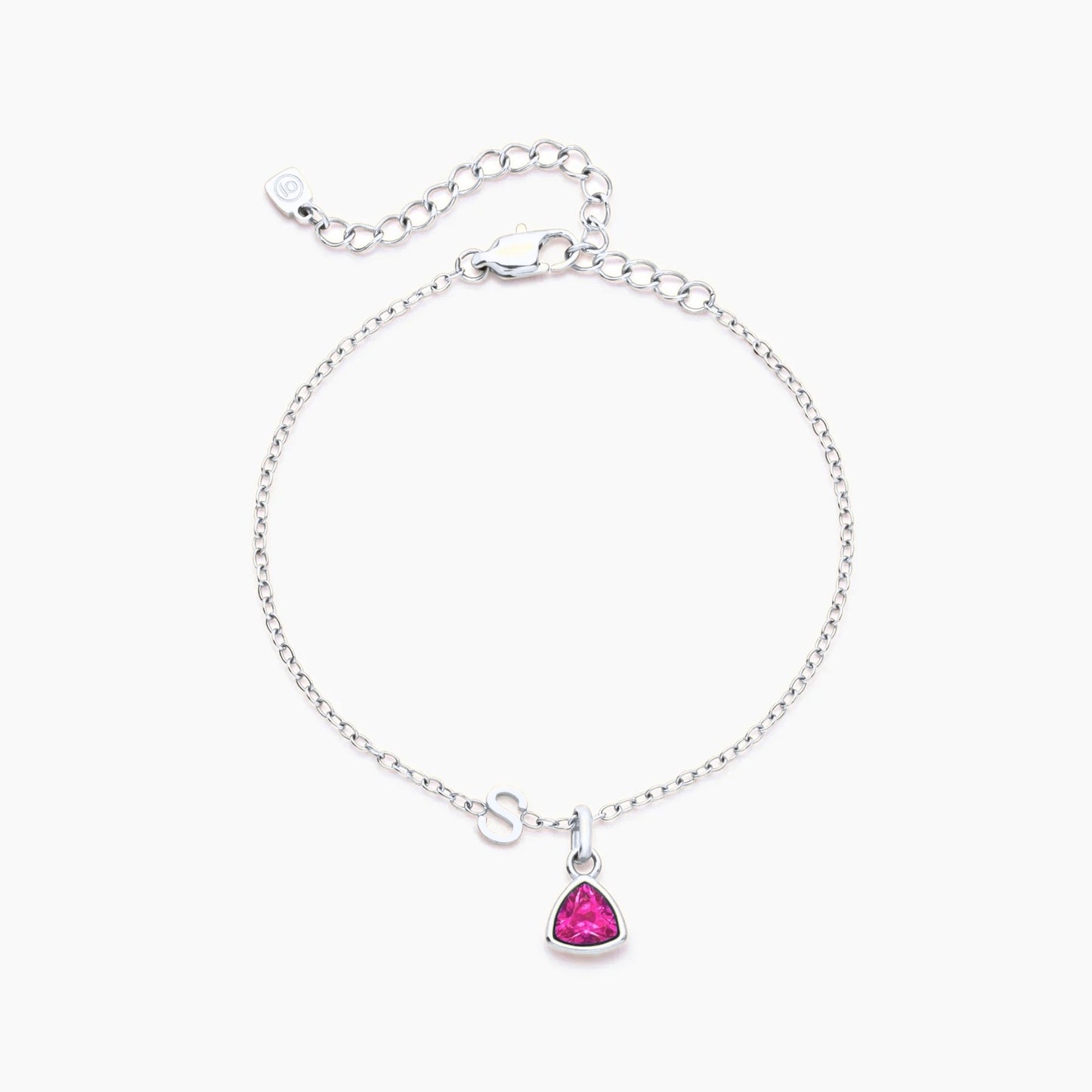 birthstone-initial-charm-bracelet — Silver / Oct-Pink Tourmaline