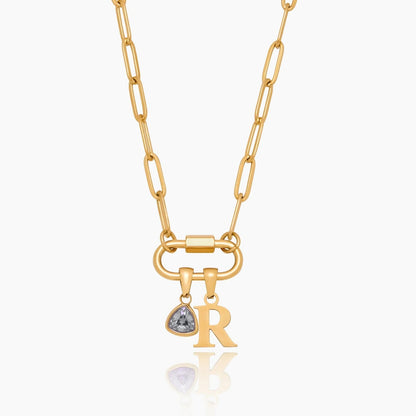 carabiner-charm-lock-necklace-with-initial-birthstone — Gold / Apr-Diamond