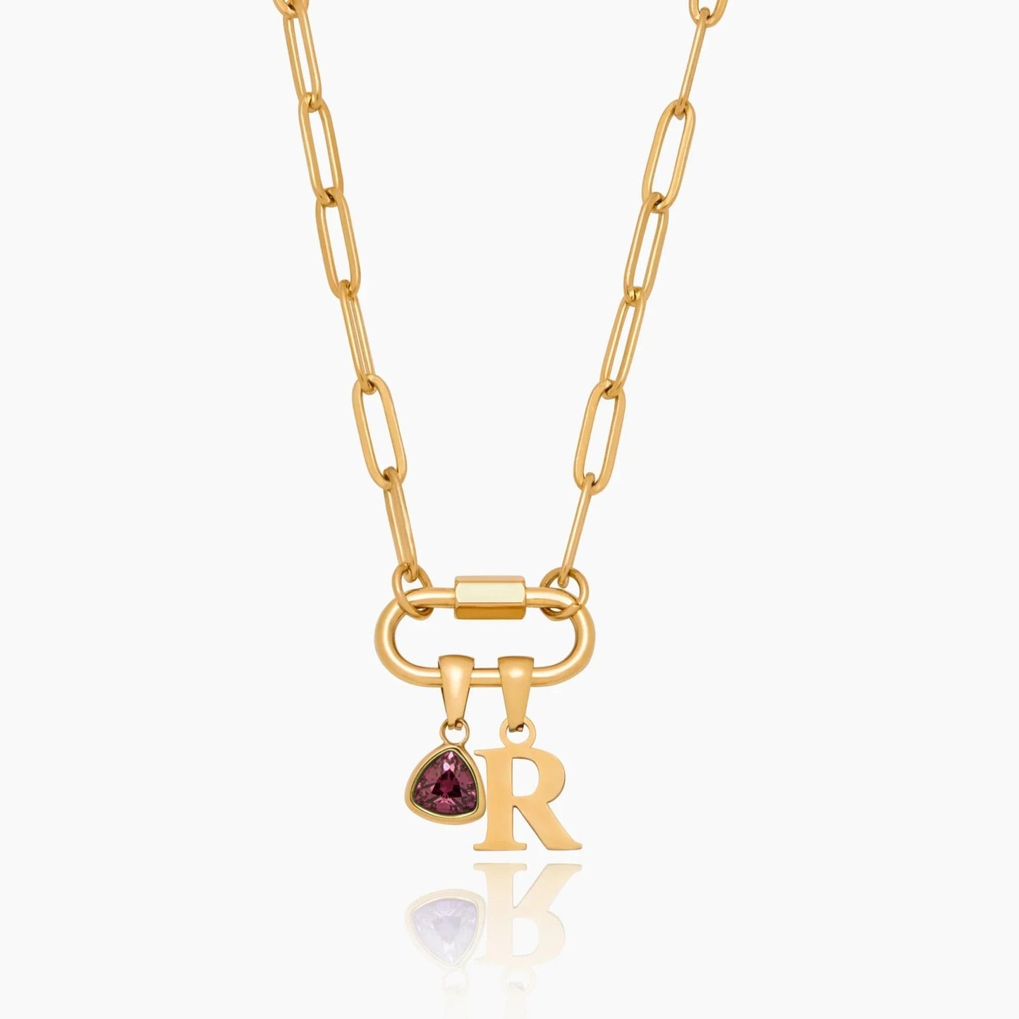 carabiner-charm-lock-necklace-with-initial-birthstone — Gold / Jan-Garnet