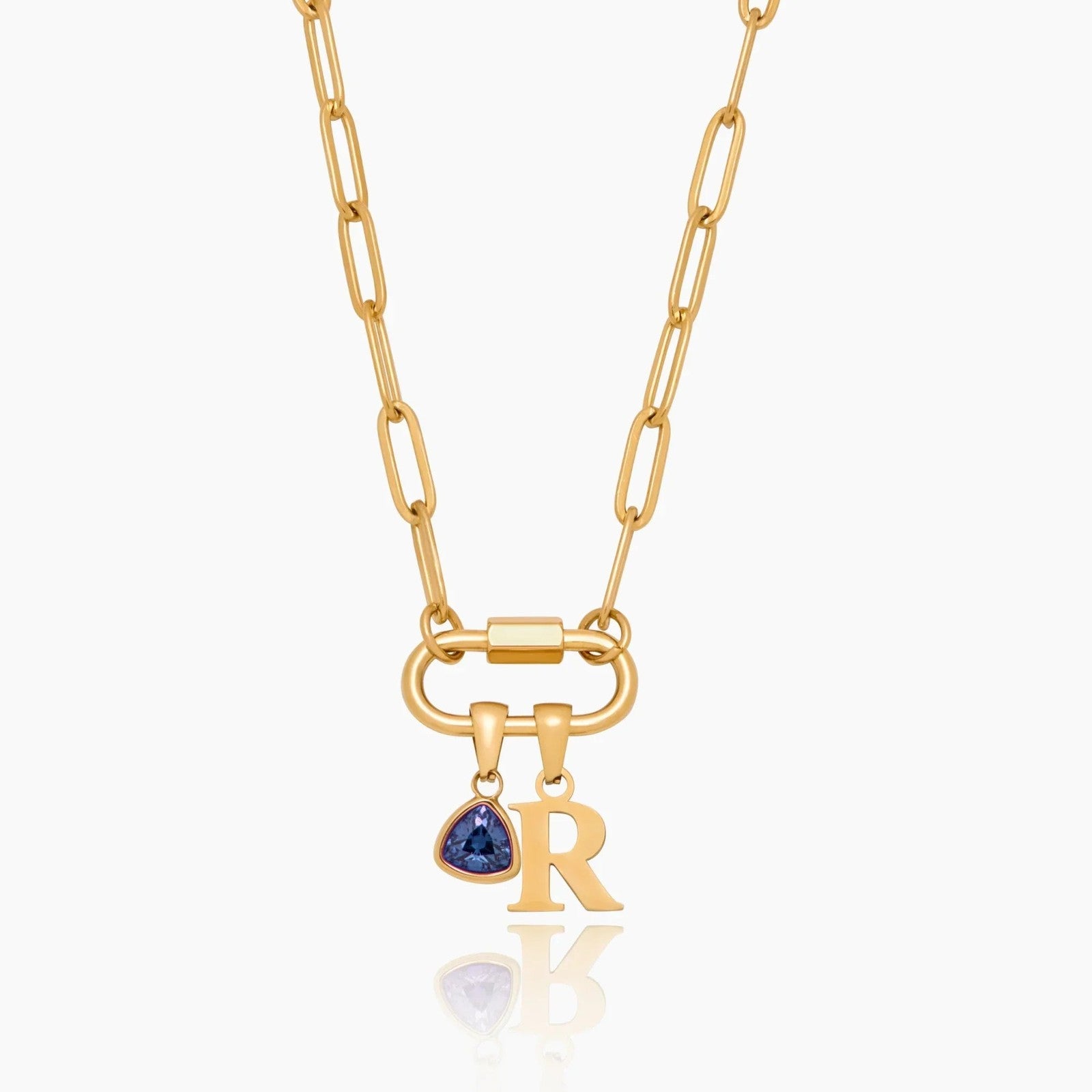 carabiner-charm-lock-necklace-with-initial-birthstone — Gold / Sep-Sapphire