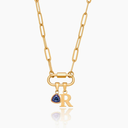 carabiner-charm-lock-necklace-with-initial-birthstone — Gold / Sep-Sapphire