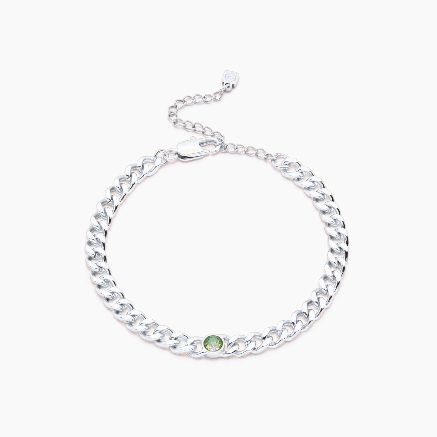 curb-chain-birthstone-bracelet — Silver / Aug-Peridot