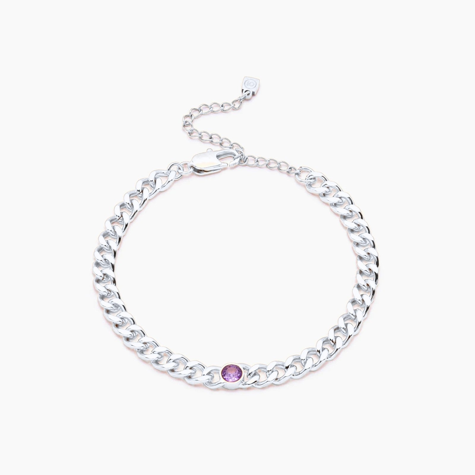 curb-chain-birthstone-bracelet — Silver / Feb-Amethyst