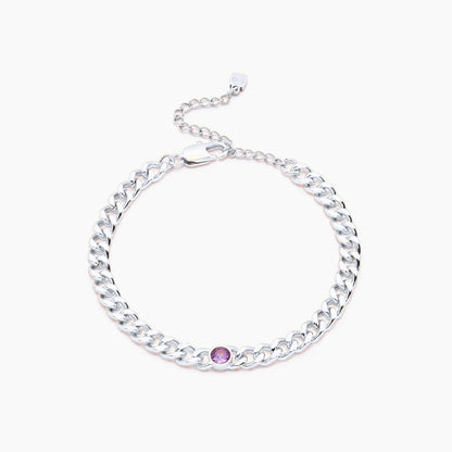 curb-chain-birthstone-bracelet — Silver / Feb-Amethyst