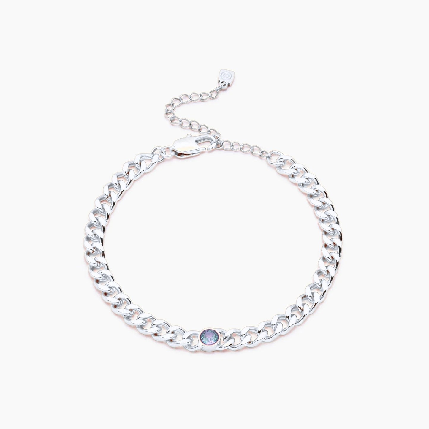 curb-chain-birthstone-bracelet — Silver / Mar-Aquamarine