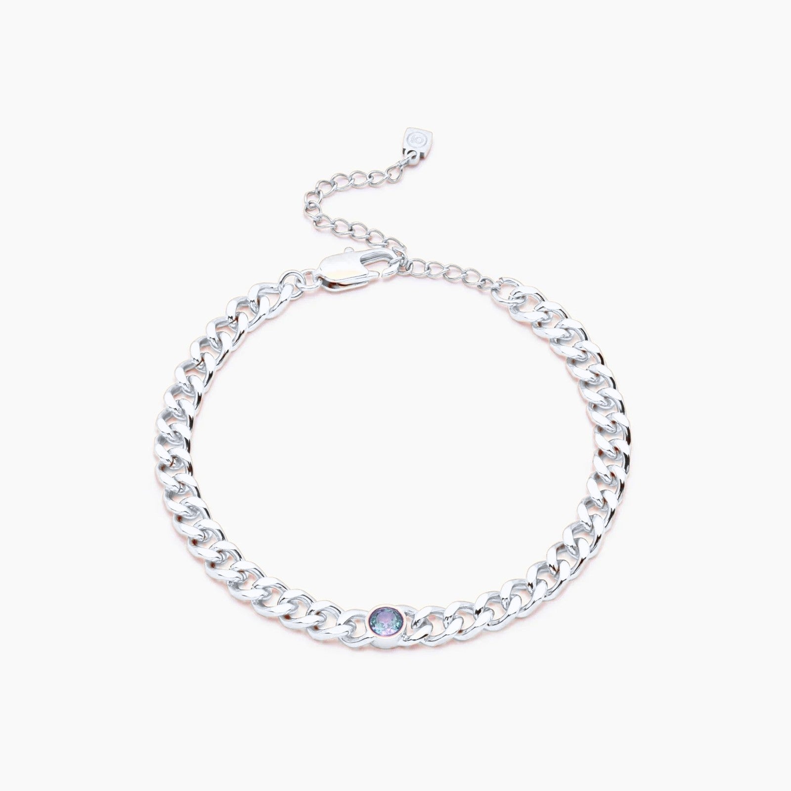 curb-chain-birthstone-bracelet — Silver / Mar-Aquamarine