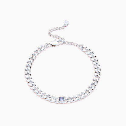 curb-chain-birthstone-bracelet — Silver / Mar-Aquamarine