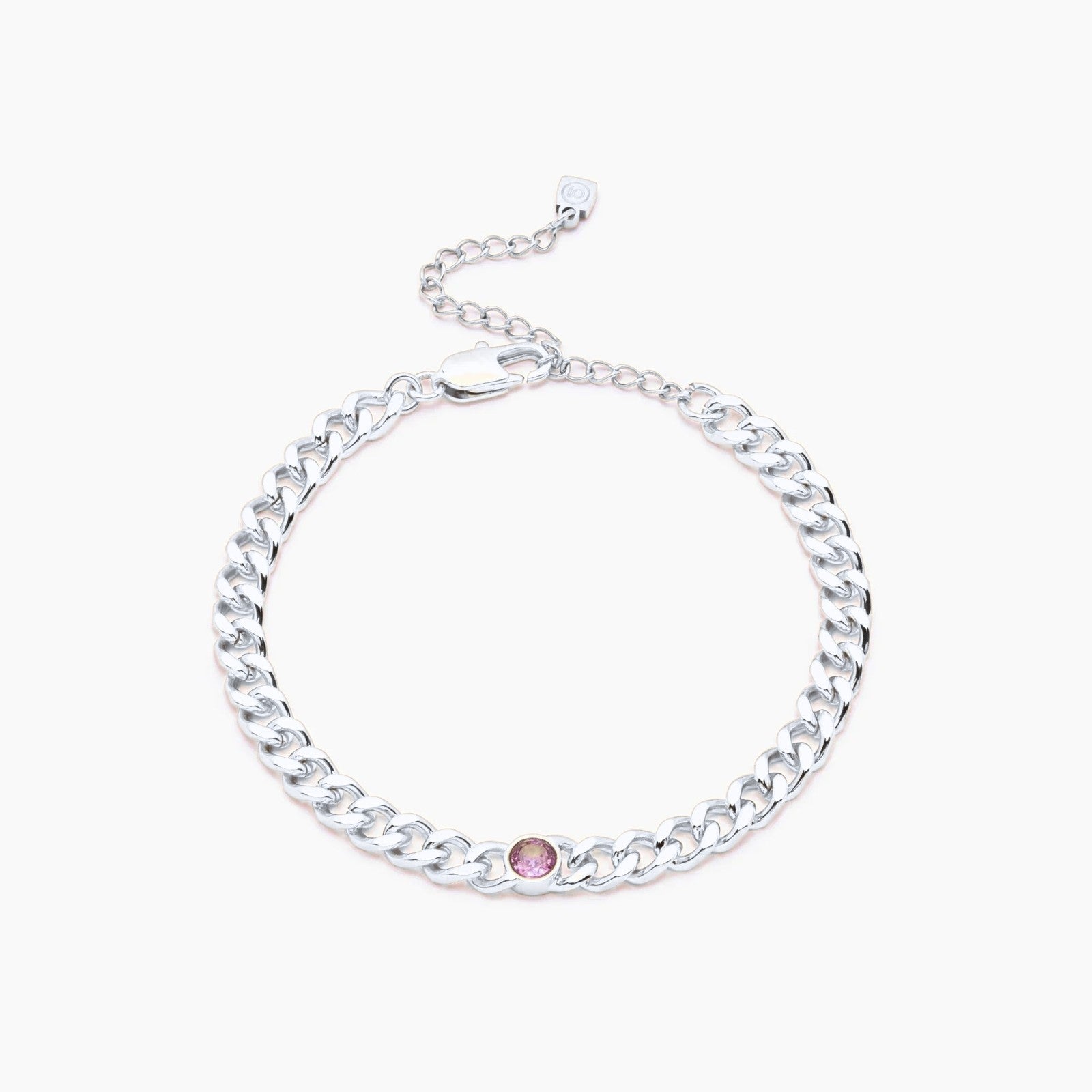 curb-chain-birthstone-bracelet — Silver / Oct-Tourmaline