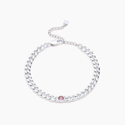 curb-chain-birthstone-bracelet — Silver / Oct-Tourmaline