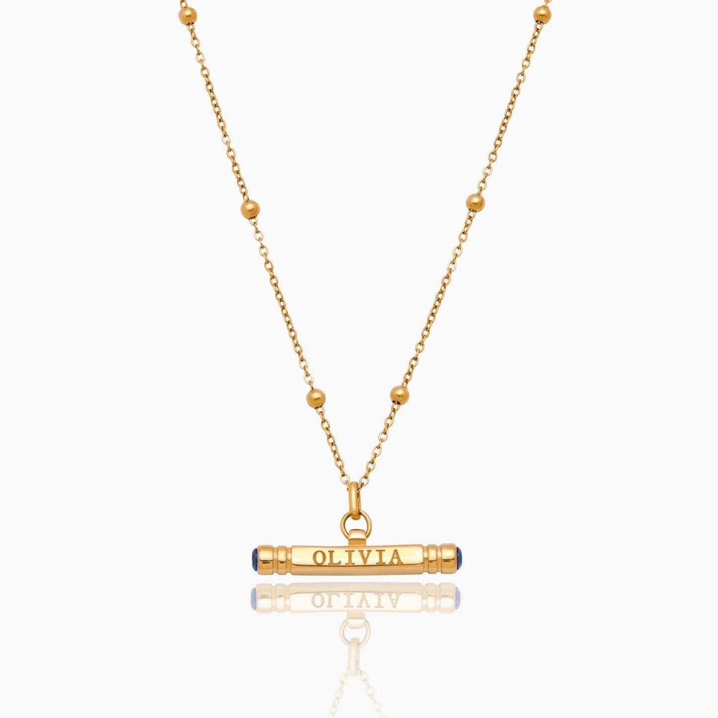 custom-name-birthstone-t-bar-necklace — Gold / Dec-Blue Topaz