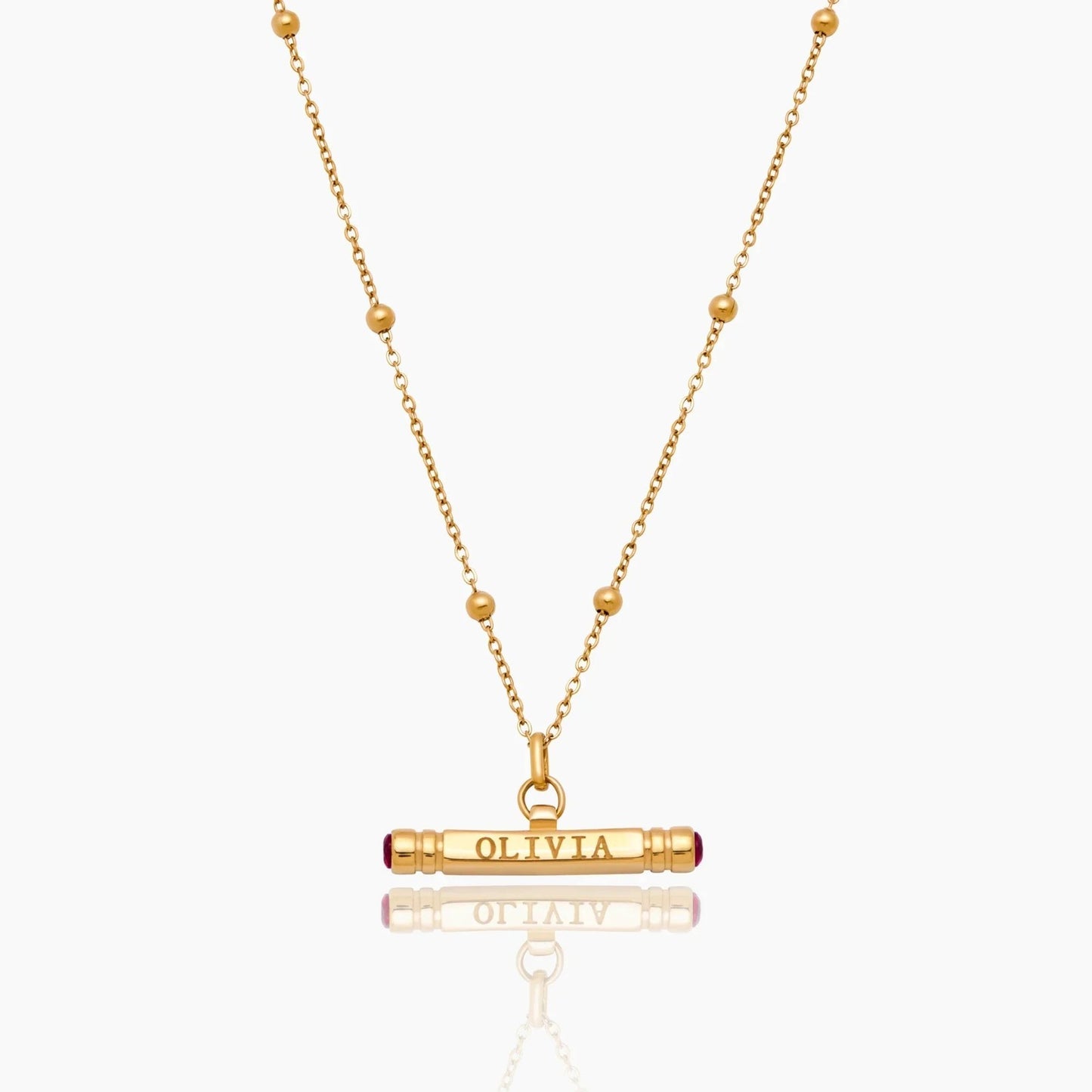 custom-name-birthstone-t-bar-necklace — Gold / Jul-Ruby