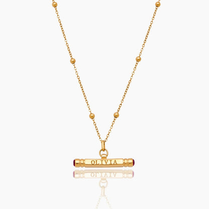 custom-name-birthstone-t-bar-necklace — Gold / Jul-Ruby