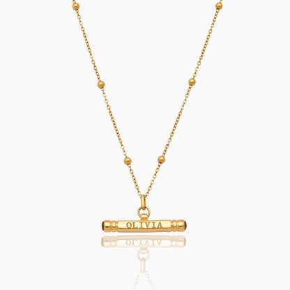 custom-name-birthstone-t-bar-necklace — Gold / Nov-Citrine