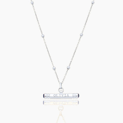 custom-name-birthstone-t-bar-necklace — Silver / Dec-Blue Topaz