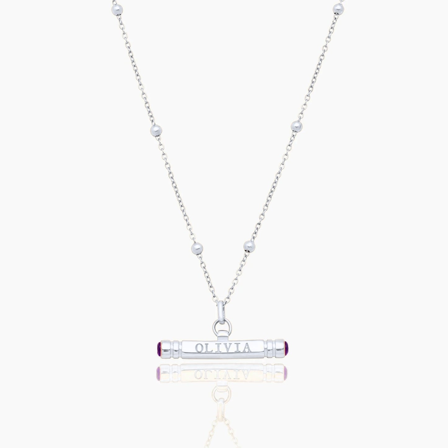 custom-name-birthstone-t-bar-necklace — Silver / Feb-Amethyst