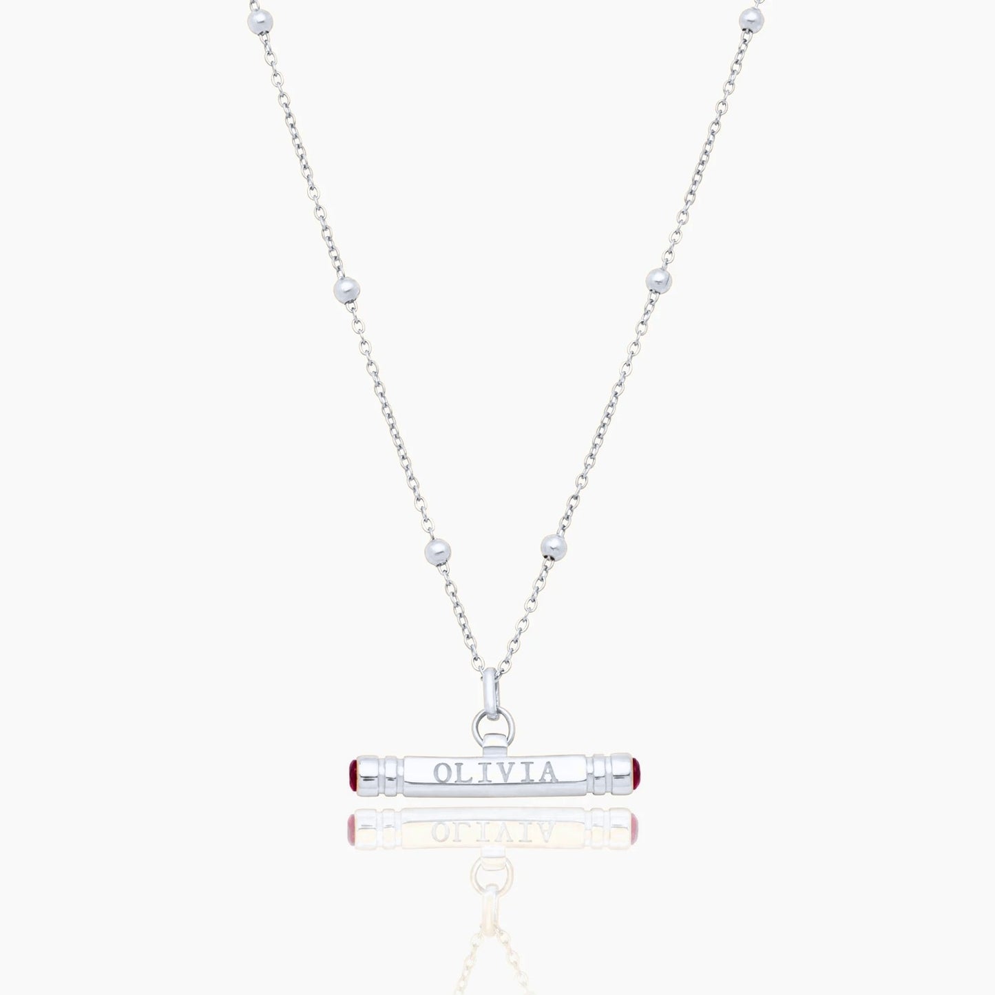 custom-name-birthstone-t-bar-necklace — Silver / Jul-Ruby