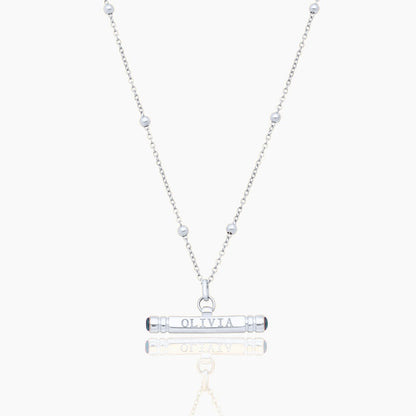 custom-name-birthstone-t-bar-necklace — Silver / Mar-Aquamarine