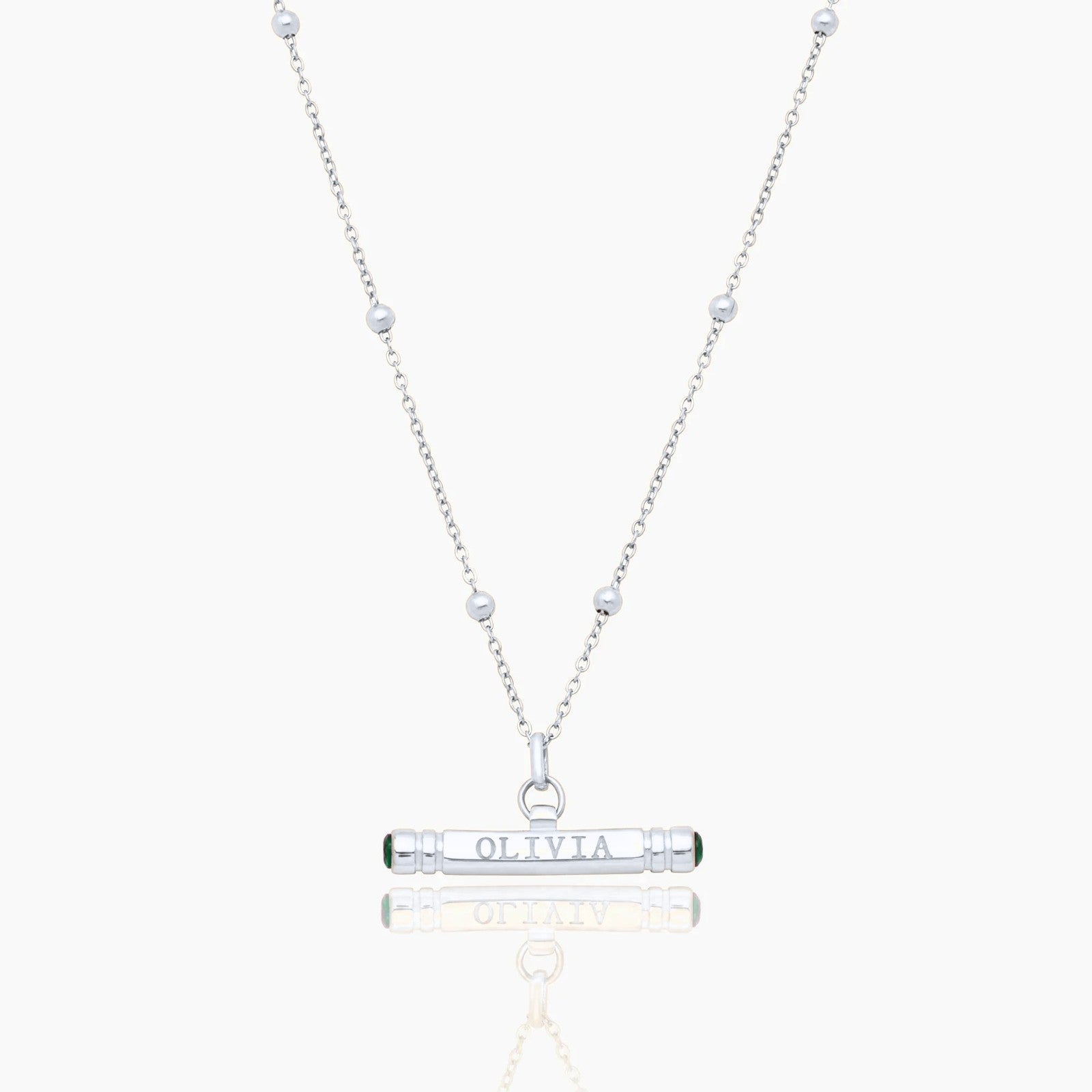 custom-name-birthstone-t-bar-necklace — Silver / May-Emerald