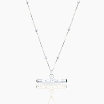 custom-name-birthstone-t-bar-necklace — Silver / May-Emerald