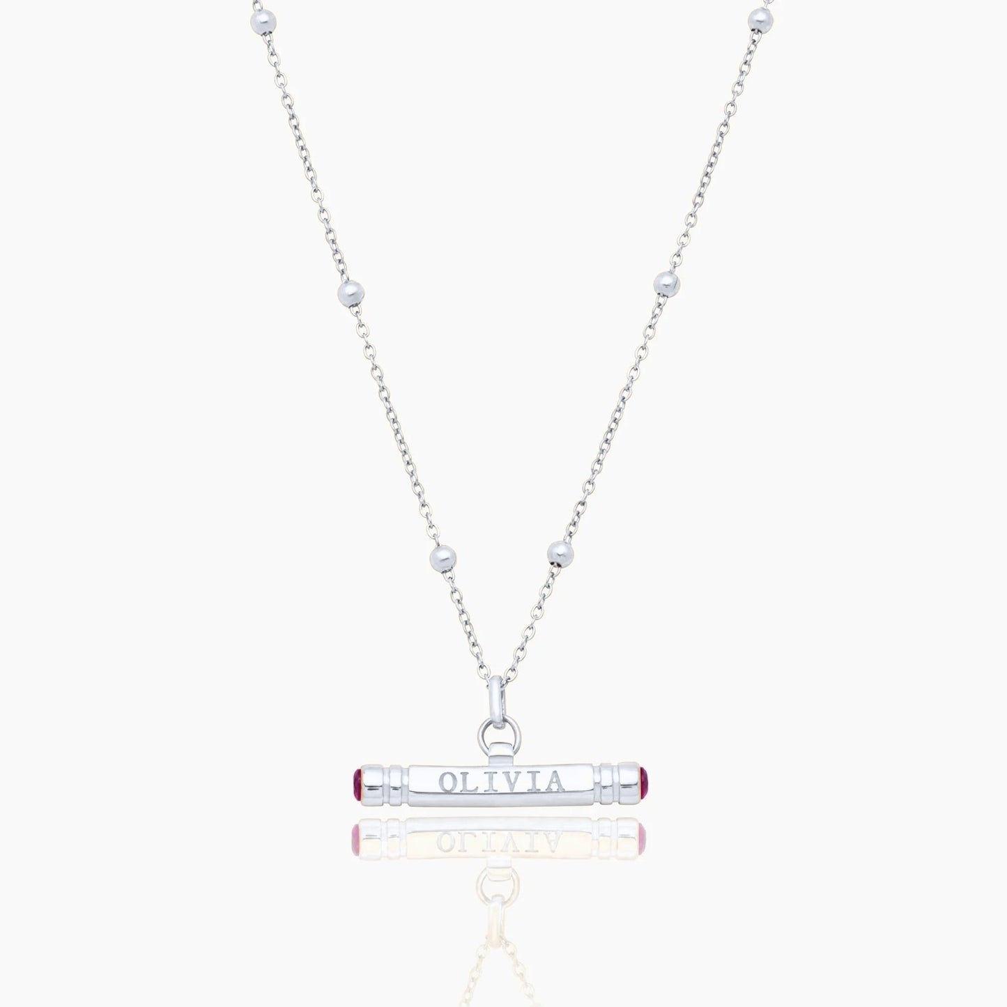 custom-name-birthstone-t-bar-necklace — Silver / Oct-Pink Tourmaline