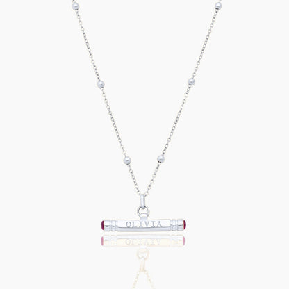 custom-name-birthstone-t-bar-necklace — Silver / Oct-Pink Tourmaline