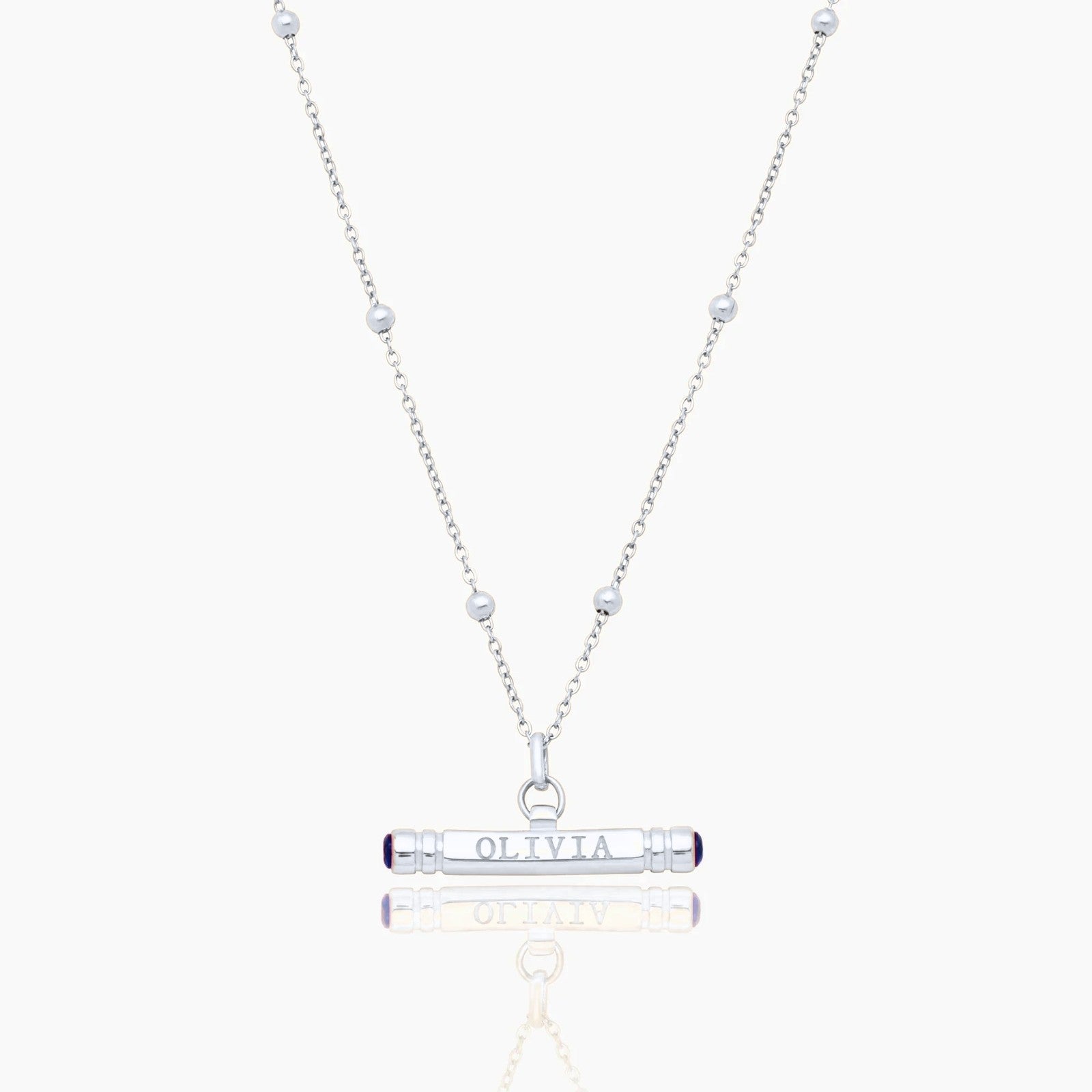 custom-name-birthstone-t-bar-necklace — Silver / Sep-Sapphire