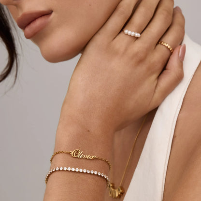 Custom signature name bracelet detail — Olivia Jewelry
