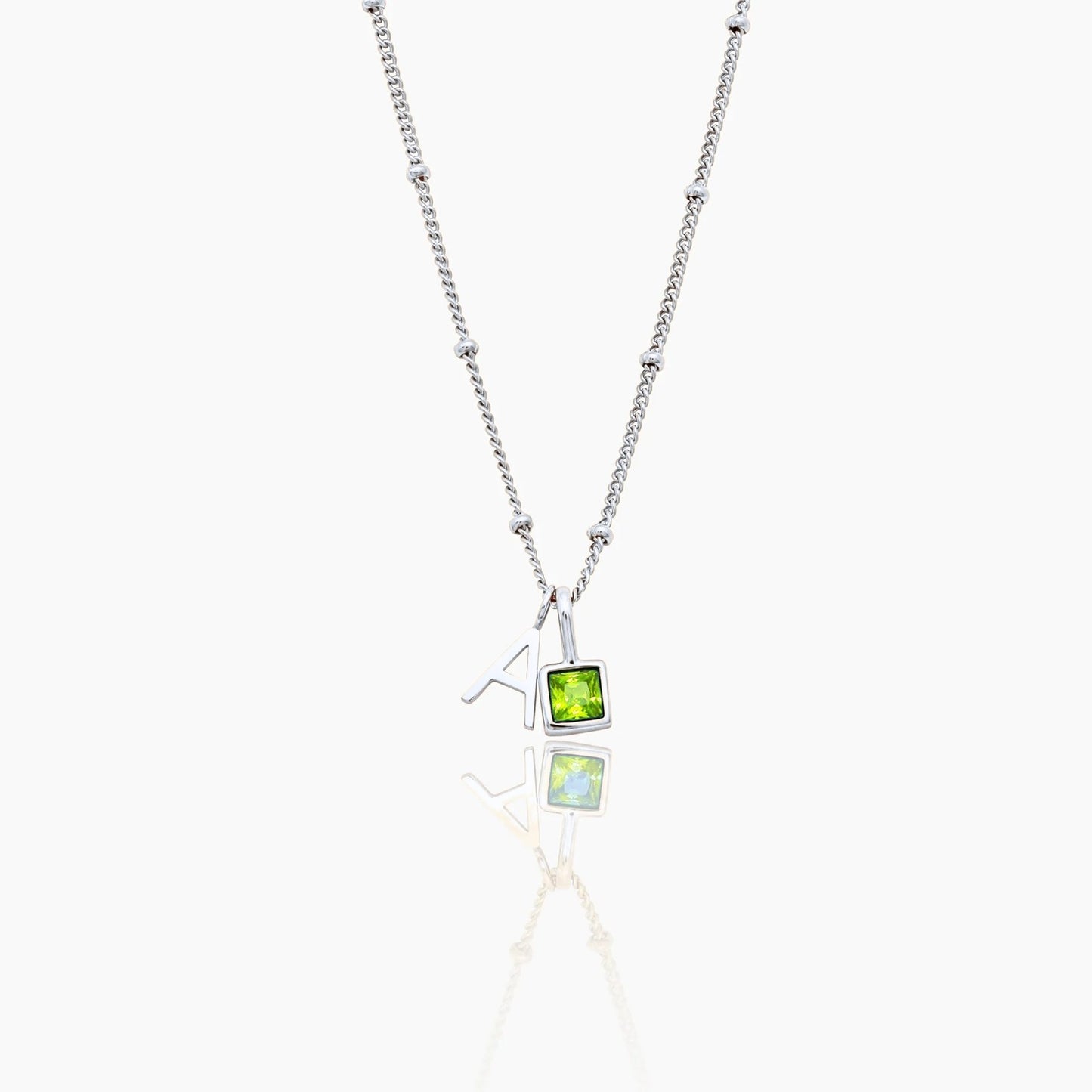 gem-initial-necklace — Silver / Aug-Peridot