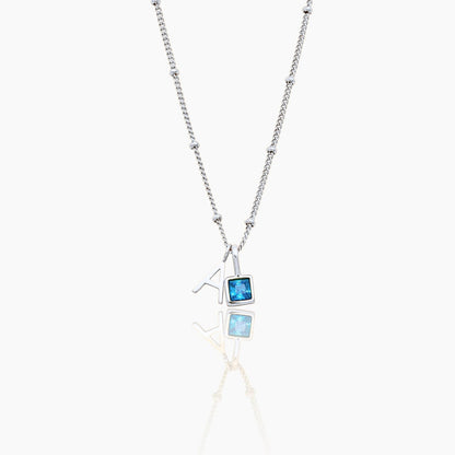 gem-initial-necklace — Silver / Dec-Blue Topaz