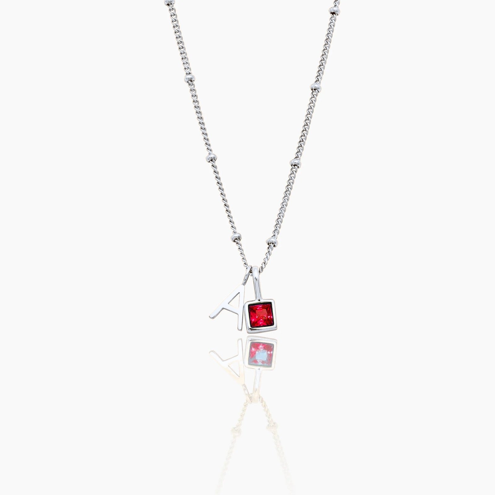 gem-initial-necklace — Silver / Jan-Garnet