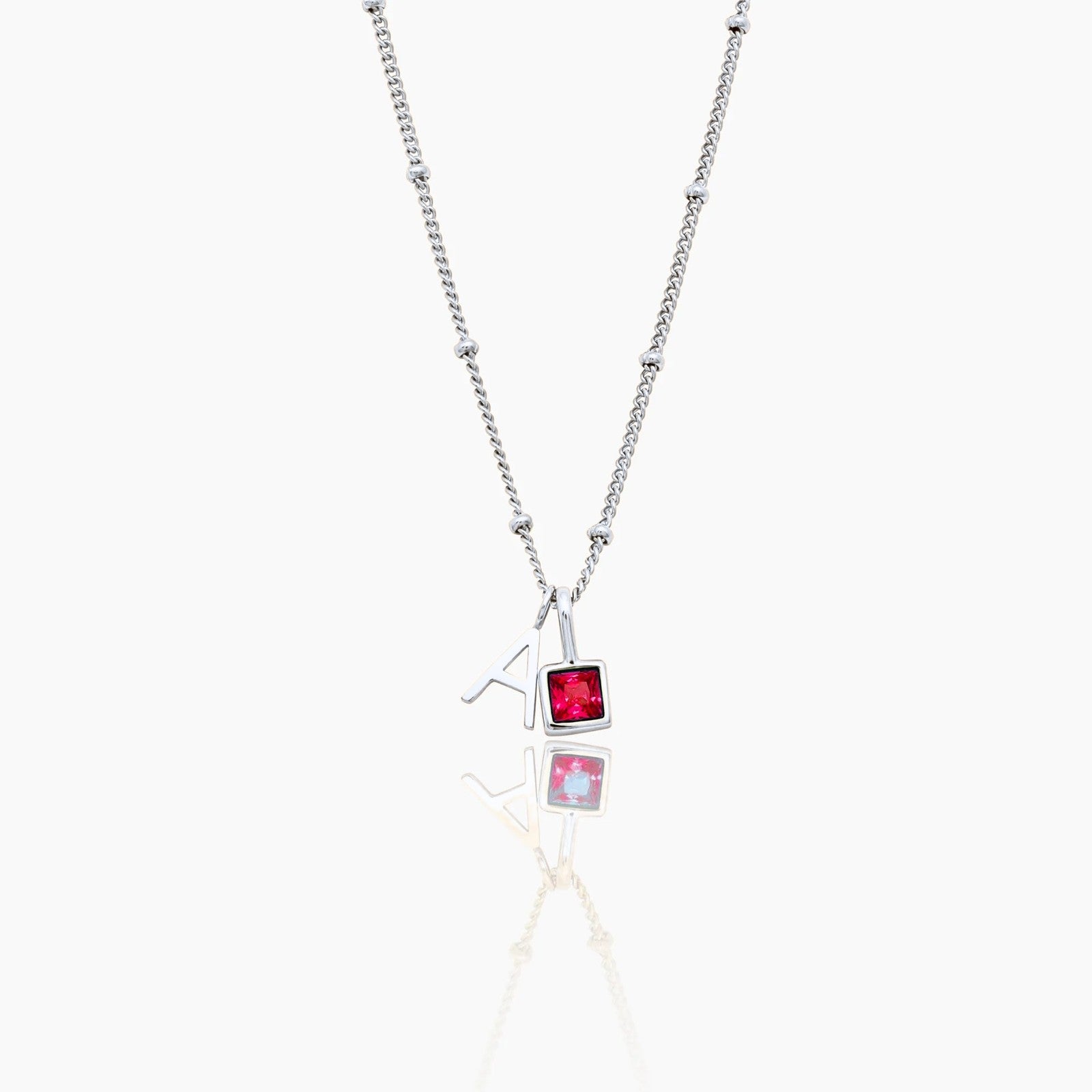 gem-initial-necklace — Silver / July-Ruby